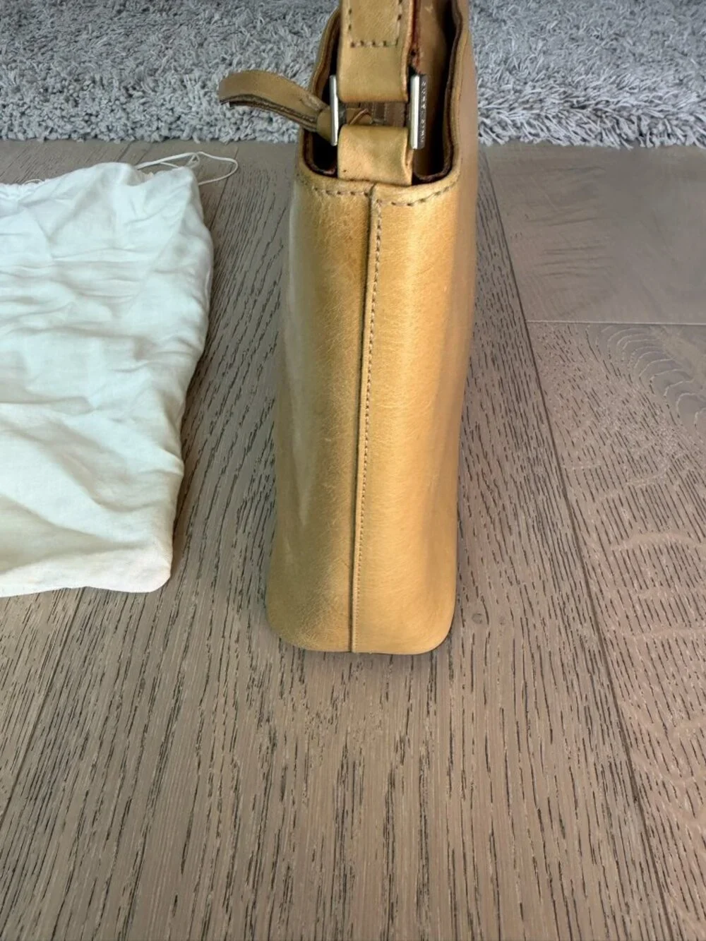 Vintage Kate Spade Structured Leather Shoulder Tote Bag Tan Camel Y2K